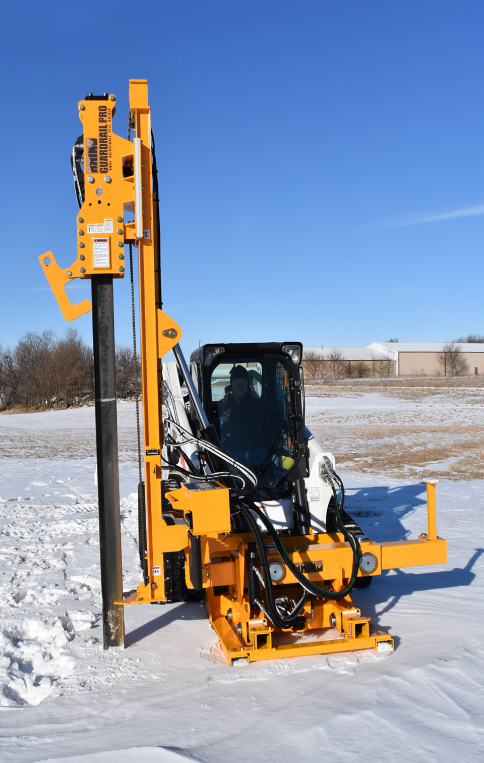Guardrail Pro Skid Steer Mounted Pile Driver Attachment